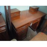 Early 20th century mahogany kneehole writing desk fitted 2 upper document drawers,