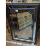 Art Deco inlaid coloured glass framed wall mirror