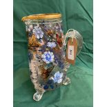 Bohemian Moser 19th century glass jug, gilded and enameled with blue floral sprays,