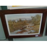 Oak framed print of New Zealand bush riverside scene