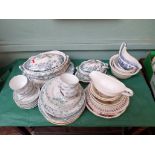 2 larger trays of blue/green and white tableware