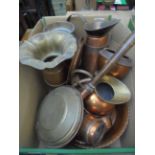 Sel. of copper and brass ware incl. jugs, miniature warming pan, vases etc.