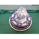 Sel. of Victorian and early 20th century blue and white meat plates, lidded ginger jar etc.