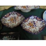 Pair of early 19th century boat shaped Derby dishes in the traditional Imari pattern(each 21cm wide)