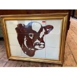 Gilt framed 12 tile portrait of a bullocks head