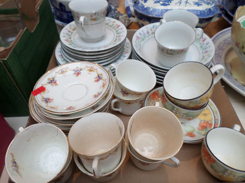 3 part china tea services incl. Crown Ming, Wedgwood 'Trellis Flower' etc.