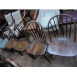 4 Hoop back Windsor style kitchen chairs each with six vertical sticks to back,