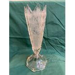 19th century large Bohemian glass intaglio vase, deeply engraved with Deer in woodland