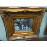 Pair of modern dog prints each in ornate gilt frame