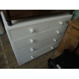 White painted chest of 2 short and 3 long drawers each with bobbin handles (42" x 19" by 36" high)