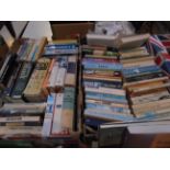 2 large boxes of principally paperbacks incl. thrillers, biographies, reference etc.
