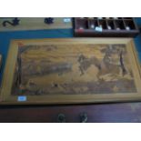 Decorative marquetry rectangular panel of Stag hunting scene