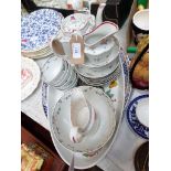 Pair of oval graduated blue surround Booths 'Netherland' meat plates, part Edwardian tea set incl.