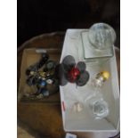 2 boxes of decorative glass perfume bottles, ladies wristwatches etc.