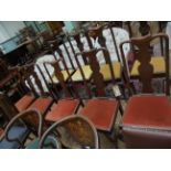 Set of six high backed mahogany framed dining chairs,