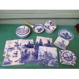 Magpie lot of blue and white Delft incl. wall tiles, frying pan, butter dish, ashtrays etc.