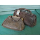 Brown leather Gladstone bag and another in disrepair