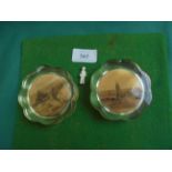 Pair of sepia Skegness scene paperweights and a miniature doll