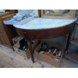 Mahogany half moon toilet table/washstand with white mottled and grey marble top