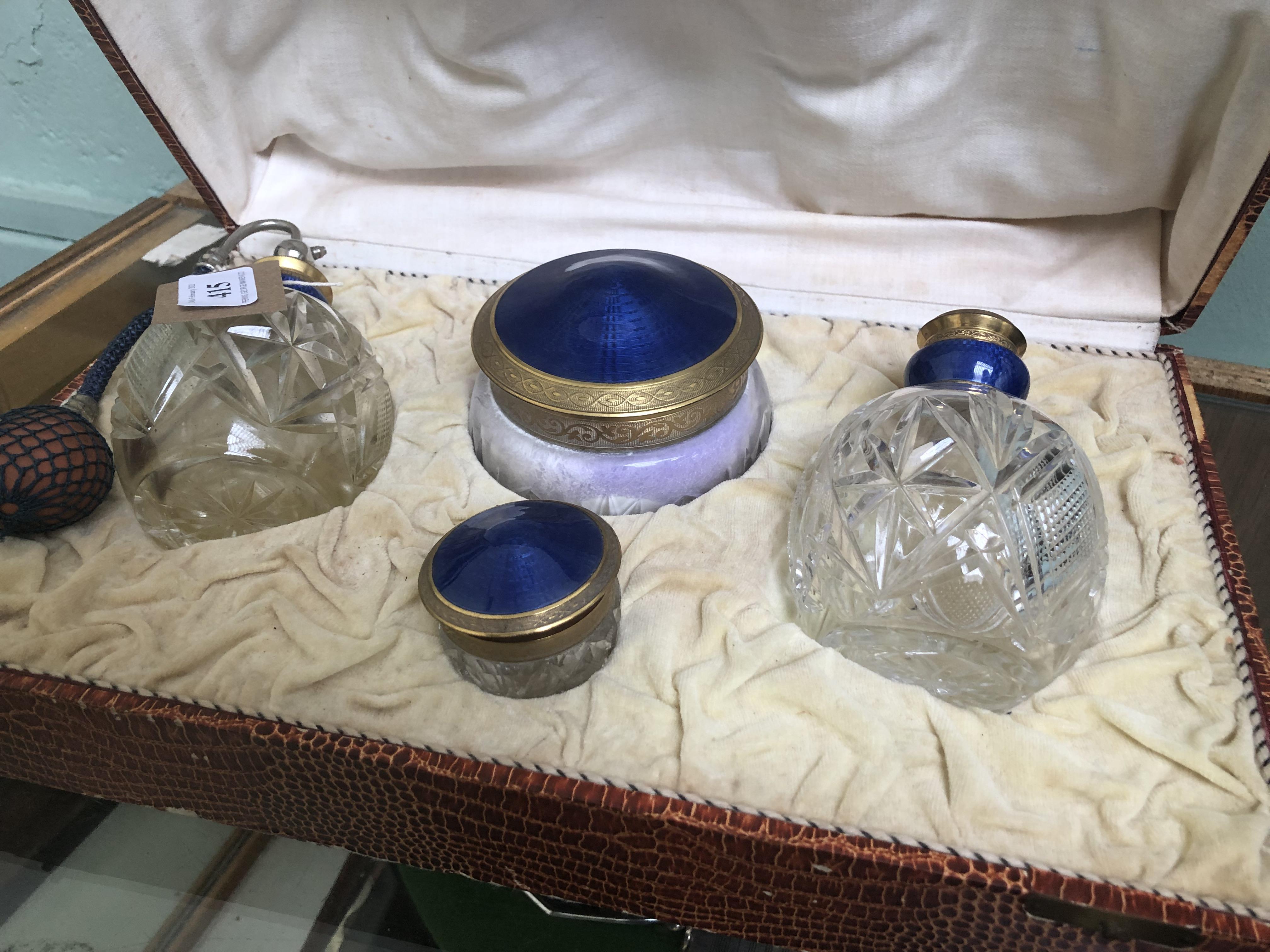 Boxed late Victorian cut glass 4 piece ladies dressing table scent/perfume set - Image 2 of 2