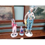 2 figures of clowns and a Regency Fine Arts figure of Frederick Frog