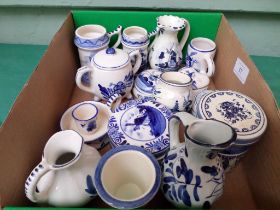 Miniature Delft ware incl. lidded dressing table pots, miniature tankards, jugs etc.
