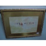 Gilt framed watercolour of 'Sailing boats on a calm sea' signed Baragwanath King