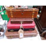 4 boxes of plated cutlery, early Huntley and Palmers biscuit tin in the form of a travelling trunk