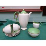 Crown Devon apple green, white and gilt part coffee set with pot (11 pieces)