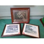Framed Martel brandy print and 2 small framed hunting prints (Guide Price £8-£12) A VALUABLE