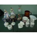 Magpie lot including 2 Royal Doulton figurines each of lady in ball gowns, plated lidded Stein,