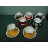 7 richly coloured Royal Albert individual bone china cups and saucers