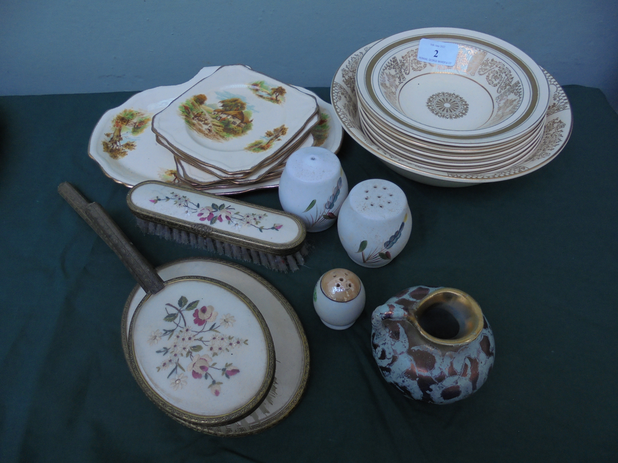 Mixed crockery including Johnson's Brothers cream and gilt 6 place dessert service, pr.