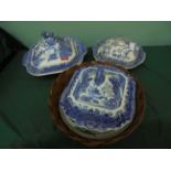 Pair of lidded willow patterned vegetable tureens and another together with an Oriental plate