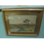 Gilt framed watercolour of landscape scene signed T.