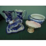 Blue and white Cauldon gazunda, blue and white lidded cheese dish,