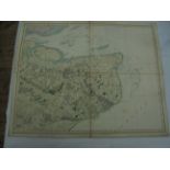 Map - Hand coloured & folded on linen (67 x 54cm) by G & J Cary East Kent/Folkestone/Estuary (April