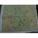Map - Hand coloured & folded on linen (67 x 54cm) by G & J Cary Staffordshire with parts of