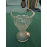 Heavy deco glass vase Bacchantes Lallique style with frosted nude women, facetted base and rim (21.