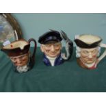 3 large Royal Doulton character jugs of 'The Lobster Man' D6617, 'Old Charlie'.