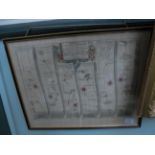 John Ogilvy framed hand coloured road map from London to Oakham,