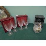 Unused Bohemian Crystal Glass cream jug and sugar basin together with 4 red crystal wine goblets