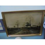 Signed gilt framed landscape oil on canvas of forest,