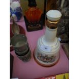 Charles and Diana Wedding commemorative full Bells whisky bottle together with 3 decorative goblets