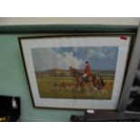 Coloured hunting print signed by the subject and artist Jim Webster,
