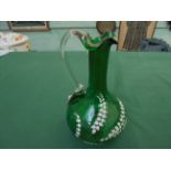 Fine green glass handled Mary Gregory pouring jug (9" high)