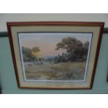 Hilda Tunniclliffe signed Limited edition print of wagon and campside scene "Sounding Camp"(23 1/2"