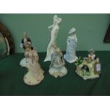 4 figurines of a Dandy with flower girl and 2 ladies each in evening dress together with white