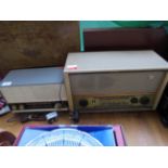 Pye Model R33 grey and cream cased mains radio and a cream cased Pan mains radio