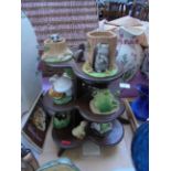 Franklin Mint porcelain set of small woodland animals on wooden stand